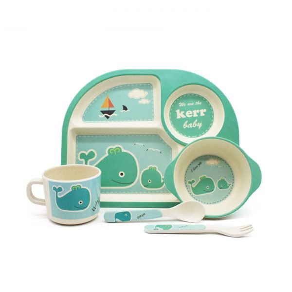 Whale family live in sea blue dinnerware set