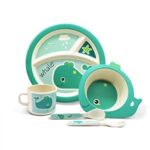 Whale bamboo baby dinnerware with cutlery set