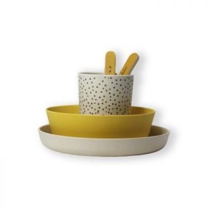 Mixed pure color and patterned dots kids dinnerware