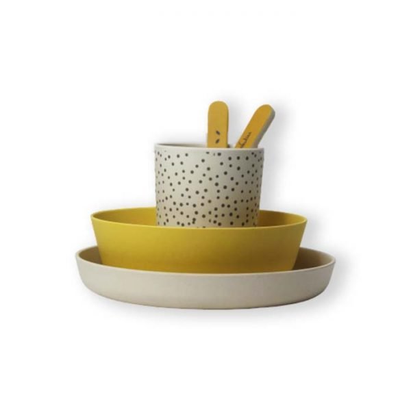 Mixed pure color and patterned dots kids dinnerware