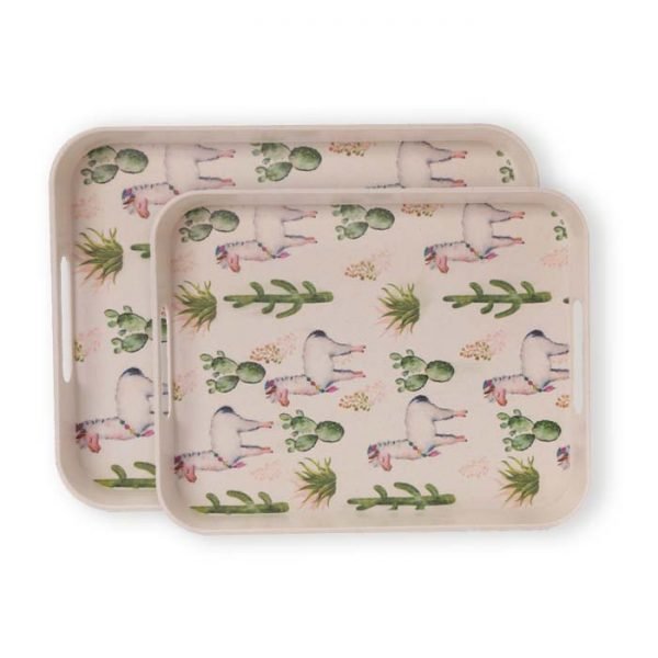 Serving tray set cute desert alpaca white background