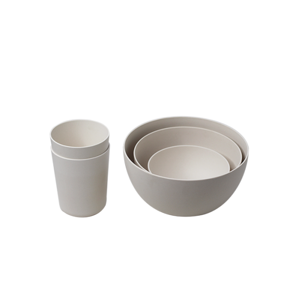 S M L Beige color bowl with two cups family set