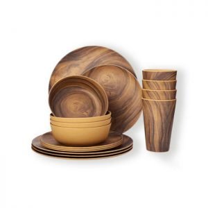 Aveco dark wood dinnerware set with inside decal printed bowl