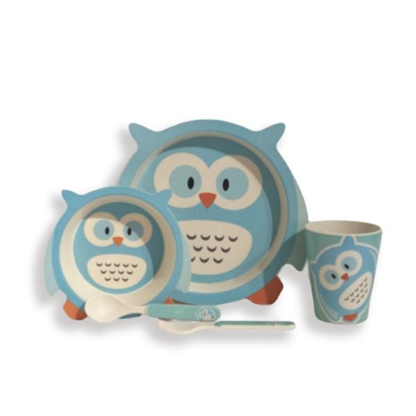 Owl blue and white dinnerware suit for boy