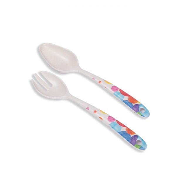 Aveco big salad cutlery set in color dots design