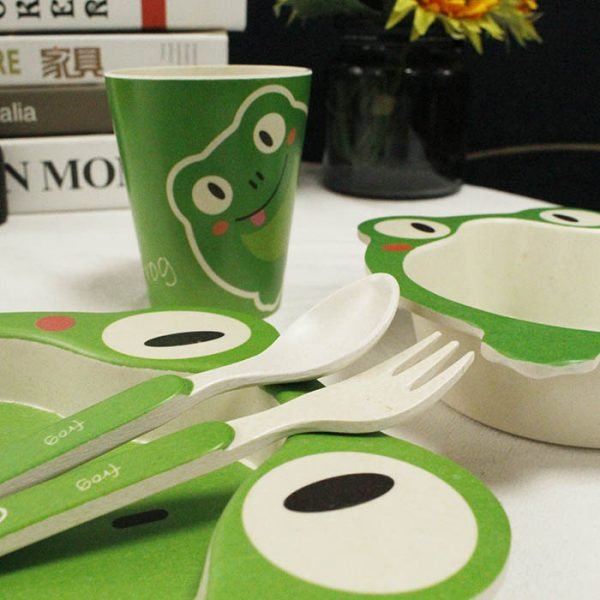 Aveco 5pcs plate bowl kids cup animal modern dinnerware sets frog 1