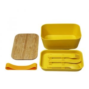 hot yellow 2 layer lunch boxes for school with cutlery set easy to carry (7)