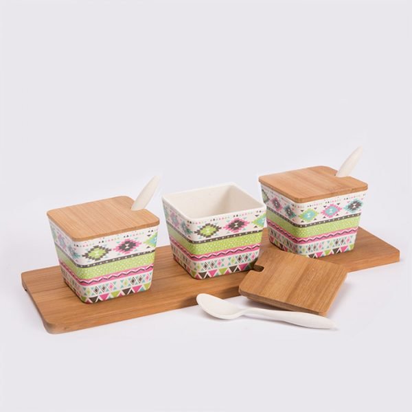 small square food storage jars salt sugar chili made by bamboo (1)